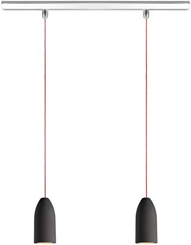 Buchenbusch urban design Deckenlampe 2 flammig dark edition, Hängelampe Esstisch aus Beton mit Textilkabel Rot-Weiss