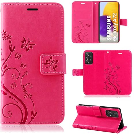 Hülle Kompatibel mit Samsung Galaxy A72 | Premium PU Leder Handyhülle Wallet Case für Galaxy A72 | Schutzhülle Blumen Klapphülle Handyhülle | Pink