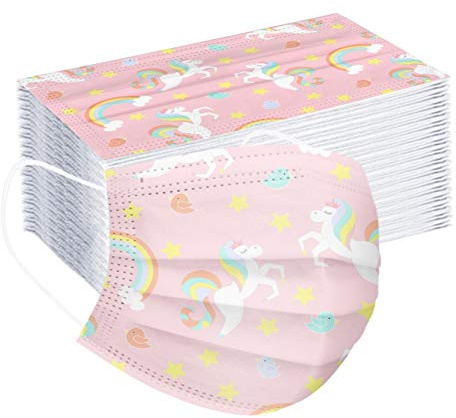 50 Stück Kinder Mundschutz Einweg 3D Druck Mund und Nasenschutz Halstuch Masken Cartoon Motiv 3-lagig Einmal Mund-Tuch Staubdicht Atmungsaktiv Tücher Bandana Schals für Jungen Mädc (G, Farbig)
