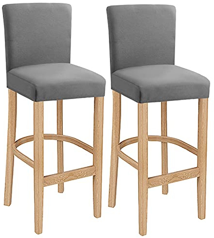 LANSHENG Stuhlhussen Barhocker 2er Set, Waschbar Hussen barhocker mit lehne | Stretch Stuhlbezug Barhocker Hussen Bezug mit Kurzer Rückenlehne für Esszimmer Restaurants Küchen Hotels, Hellgrau