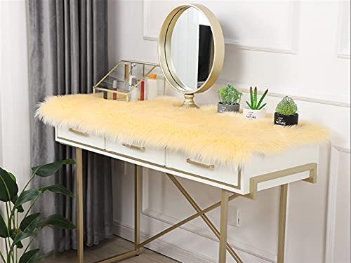 Lifup Faux Lammfell Teppich für Wohnzimmer Schlafzimmer Kinderzimmer Esszimmer, Kunstfell Matte für Stuhl Sofa Tisch Gelb 40x60cm