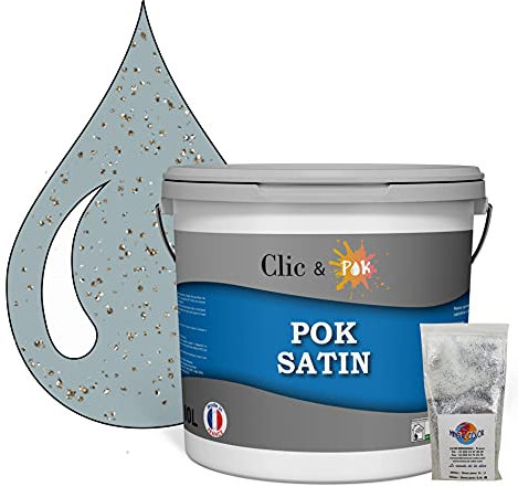 POK PAILLETTE : Peinture de Finition Acrylique Effet Pailleté Murs Intérieurs 10L - Bleu Grisé