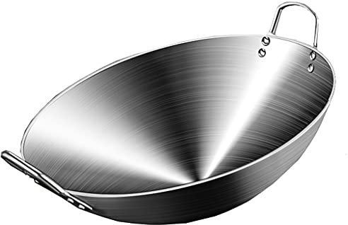 GXDHOME Chinesischer Stil Edelstahl Nicht magnetisch Verdicken Doppelohr Wok 60-80cm Unbeschichtet Antihaft-Pfanne Gleichmäßige Wärmeleitung Geeignet für Gasherd