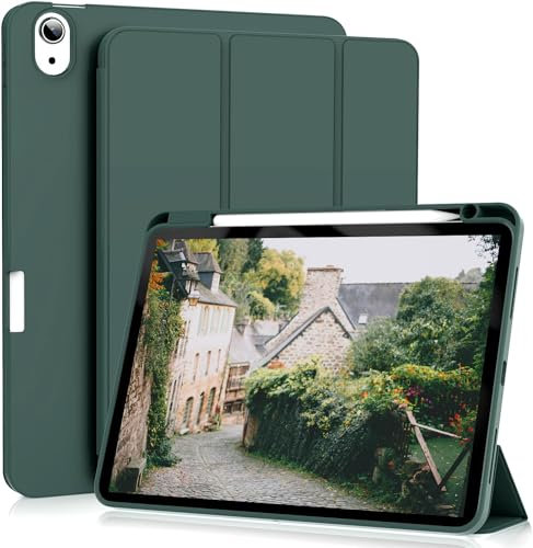 ZOYU Coque pour iPad Air 5/Coque iPad Air 4, Étui pour iPad Air 10,9 2022/2020 avec Porte Stylo, Prise en Charge de la Charge Pencil 2, Housse Smart Folio pour iPad Air 5e/4e Génération, Vert Foncé