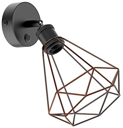 ledscom.de Wandleuchte RETRA, Schalter, schwarz matt, rund, E27 Fassung, Käfig-Schirm. bronze