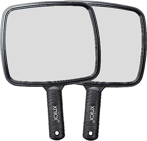 xnicx 2 Packungen Handspiegel,Professioneller Handspiegel mit Griff,Friseure Rasierspiegel Kosmetikspiegel,Reise Kleiner Handspiegels für Reisen Schminks Festival Essentials Schwarz,31cm X 20.1cm