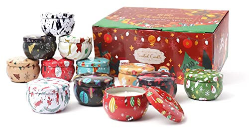12PCS Weihnachten Duftkerzen, 2.5OZ Jar Kerzen, 12 Düfte Duftkerze Geschenk Set für Frauen, 12 Stunden Brennen Zeit, Kerzengeschenk für Stress Linderung, Entspannung, Meditation, Spa, Yoga