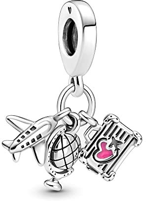 Lkwidi Charme Flugzeug, Globe Koffer Dangle Charms-Anhänger 925 Sterling Silber Charm Bead Pendant für Europäische Armbänder und Halsketten