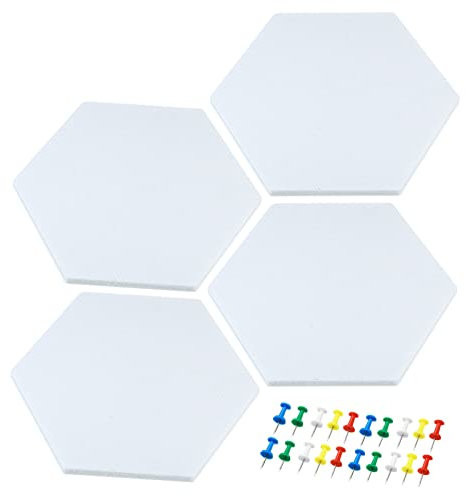 PATIKIL Hexagon Felt Board Tiles, 4 Pack Self Adhesive Wall Bulletin Pin Board with Push Pins for Photos Memos Home Office Classroom Decor, White