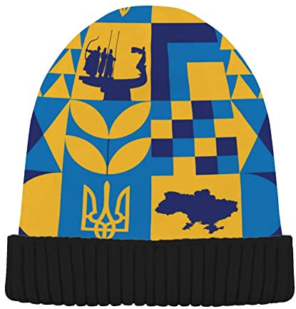 Ukrainische Flagge Herren Neuheit Beanie Mützen Ukraine Muster Frauen Winter Strickmütze Schwarz, Schwarz , 62