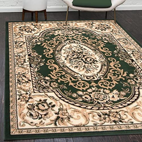 Mazovia Orientalisch Vintage Teppich - Kurzflor - Muster mit Medaillon - Traditioneller Teppich für Wohnzimmer, Esszimmer - ÖKO-TEX Wohnzimmerteppich - Grün 130 x 190 cm