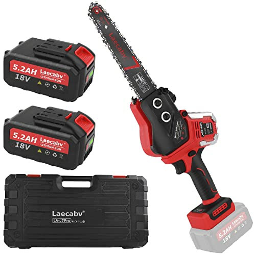 Laecabv 7 pulgadas Mini motosierra con batería portátil con batería de 18 V 5,2 Ah para cortar madera y jardinería (7 pulgadas con baterías)