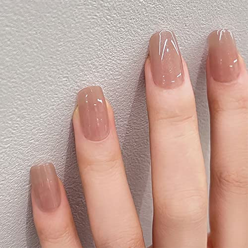 Ceboic 24 Stück Eckig Nägel Zum Aufkleben Kurz, Nude French Künstliche Nägel Glossy Kunstnägel mit Klebesticker, Acryl Fingernägel Fake Nails für Frauen und Mädchen Nails Art