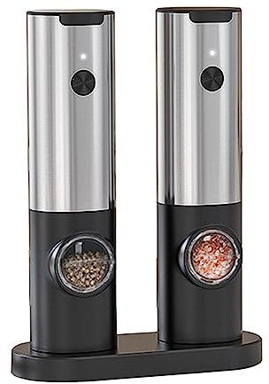 Ruiqas Elektrische Salz- und Pfeffermühle Set 2 Einstellbare Grobheitsmühlen mit Ladebasis Automatische Einhand Pfeffermühle