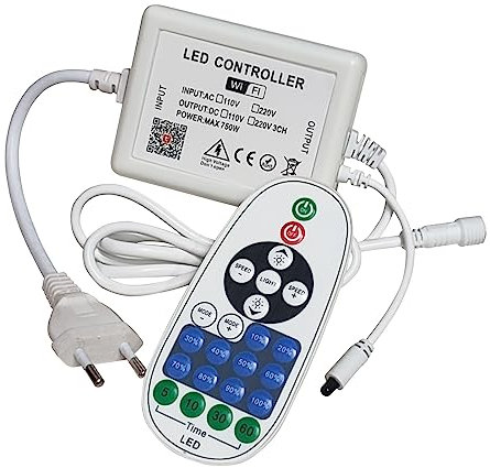 LED ATOMANT Controlador WiFi para Tira LED Monocromo 220V, Regulador de intensidad con mando IR, Compatible con Smart life o Tuya, Alexa, Google Assistant, Xiaodu y Tmall Genie