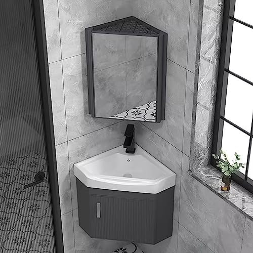 DOSSAE Eckwaschbecken mit Unterschrank,Wandmontiertes Keramikwaschbecken,Badunterschrank Waschbecken,Badmöbel-Set,Gäste Wc Klein,Badmöbel-Set für Badezimmer & Gäste-WC. (Size : 42cm)