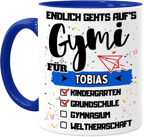 Tassenliebling® Weiterführende Schule Geschenk Tasse personalisiert Gymnasium- Blau - Grundschule geschafft - Geschwister Schultüte Füllung - Schulwechsel 5. Klasse Geschenk für Gymi