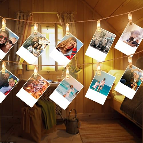 Nizirioo LED Fotoclips Lichterkette 10M Lichterkette Bilder mit 60 Stücke Klammern, 100er Led Lichterkette, LED Warm-Weiß Batteriebetriebene Fairy lights, LED Foto Lichterkette Fotowand für Fotos