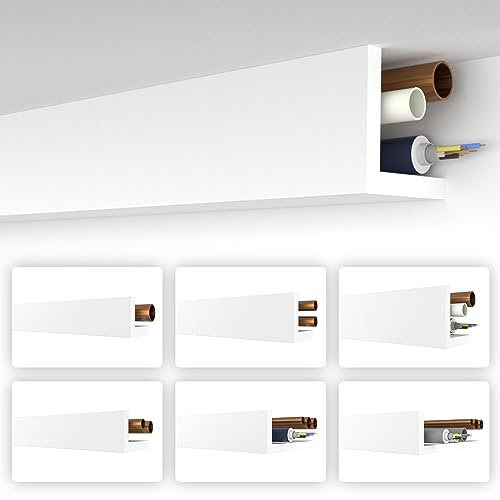 HEXIMO Winkelprofil weiß 1.7 Meter Profile - XPS Abdeckleisten für Heizungsrohre, L-Profil Rohrabdeckleiste Kabelkanal Modell: HRA-3-89x89 mm (30.6 Meter / 18 Leisten)