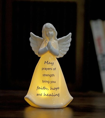 ADAVAS.Y&G Healing Angel Gifts for Women, Ceramic Angel Figurine with LED Light, Faith Hope Healing Keepsake, Sympathy Gifts, Get Well Soon Gifts, Thinking of You Gift, Praying Angel Statue, 7 Inch