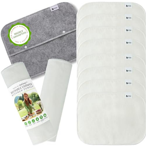 Essuie-tout lavables réutilisables à dérouler (lot de 10), 100% coton doux et ultra-absorbants, fabriqués en UE, sans support, idéals pour la cuisine, la table et le nettoyage quotidien