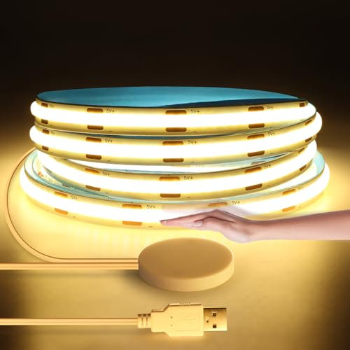 CHNMALITAI 5V USB COB LED Streifen, 2M Warmweiß Dimmable COB LED Strip Light with Touch and Hand Sweep Dimmer Schalten For Innen Küche Bedroom Kitchen Beleuchtung