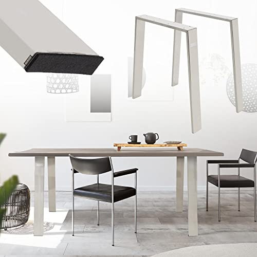ML-Design 2er Set Tischbeine Loft 75x72 cm, Silber, Profil 8x2cm, aus Edelstahl, Industriedesign, U-Form, Metall Tischgestell scandic, Tischkufen Tischuntergestell Möbelfüße, für Esstisch/Schreibtisch