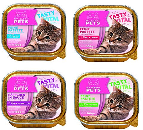Premium Katzenfutter Pastete/Ragout 4 Verschiedene Sorten 192 x 100g