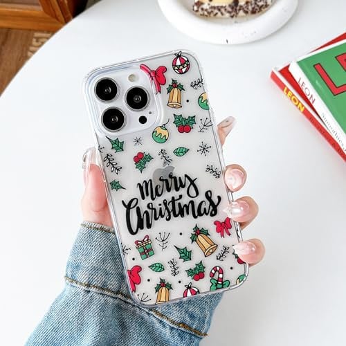 XIZYO Clear Christmas Case for iPhone 13 Pro 6.1 Inch, Cute Aesthetic Christmas Pattern Silicone Protective Cover, for Girls Women Luxury Slim Soft TPU Shockproof Transparent Phone Case