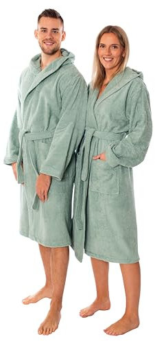 Lavea Mexico - Luxuriöser Bademantel mit Kapuze, 100% Baumwolle, Weich & Saugstark - Ideal für Spa & Zuhause, Unisex Design, Größe S, Eukalyptus