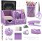 12 in 1 Purple Desk Organizers and Accessories Set purple Office Supplies purple Stapler Pen Holder Tape Holder Staples Scissors Ruler Staple Remover for Home School Gifts for Coworkers Woman Men