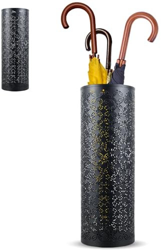 Black III Metal Umbrella Stand Rack, 6x16.5 inches Decorative Bin, Multipurpose Walking Sticks Holder for Umbrella Cane Entryway Home Hotel Office