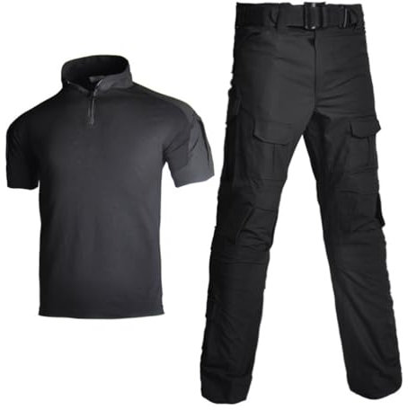 Oanviso Herren Sportanzug Trainingsanzüge Tactical Militär Kleidung Kriegsspiel Taktisch Uniform Muske Sommerhemd und Cargo Hose Outfit Jagdbekleidung Schießen Set A Schwarz M