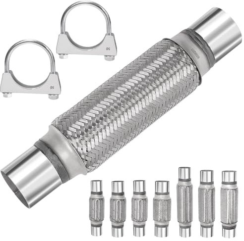 Mardatt Lot de 3 tuyaux d'échappement flexibles en acier inoxydable Heavy Duty - Double Braid - Tuyau d'échappement flexible - Pince en acier inoxydable - Colliers en U pour tuyaux (2 x 8 x 12)
