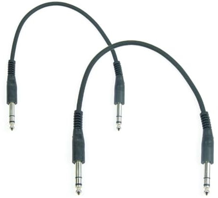 Adam Hall 2 x K3BVV0030ECO - 30 cm Stereo 6,3 mm Klinkekabel Patchkabel symmetrisch TRS 3 pol male schwarz, 3 Star Serie
