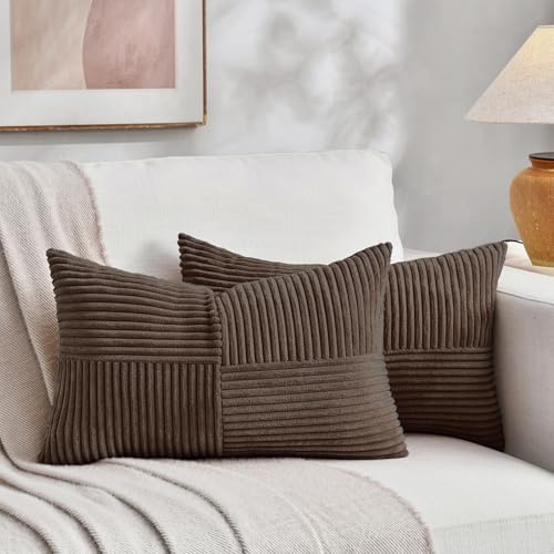 FDTERN 2er Set Dunkelbraun Kordsamt Kissenbezug 30x60CM Weich Moderne Dekorative Kissenbezüge Kissenhülle Dekokissenbezug Sofakissen Dekokissen Boho Deko für Sofa Schlafzimmer Wohnzimmer Balkon