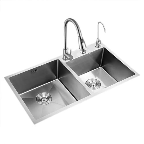 Cocina doméstica Fregadero Doble de Acero Inoxidable Fregadero Hecho a Mano de Acero Fregadero para Lavavajillas Lavabo para Lavavajillas Instalación Empotrada o Bajo Montaje (Colo