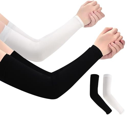 Pwocvoe 2 Pairs Arm Sleeves UV Protection Cooling Gaming Sleeve,Sleeves To Cover Arms,Compression Sleeve Arm Women Men Summer Outdoor Sunblock Arm Cover for Cycling, Driving, Golf, Hiking