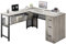LVB Reversible Gray L Shaped Corner Table Farmhouse Wood Computer Desk with File Drawers Cabinets, Large Work Study Executive Home Office Desk with Storage Shelves for Bedroom, Light Grey Oak, 59 Inch