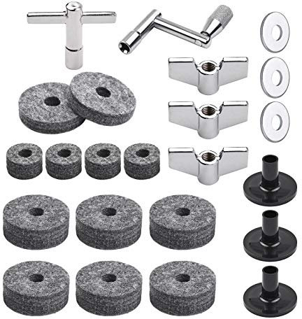 23 pezzi Accessori per Piatti da Batteria,piatti Parti di batteria con feltri per supporto per piatti I feltrini per piatti da tamburo includono rondelle per dadi ad alette Maniche per piatti e chiave