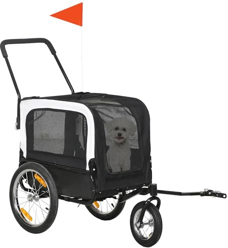 PawHut Remorque vélo Jogger 2 en 1 pour Animaux de Compagnie, remorque à vélo pour Chien, Laisse de sécurité Drapeau Roue Avant pivotante réflecteurs Noir