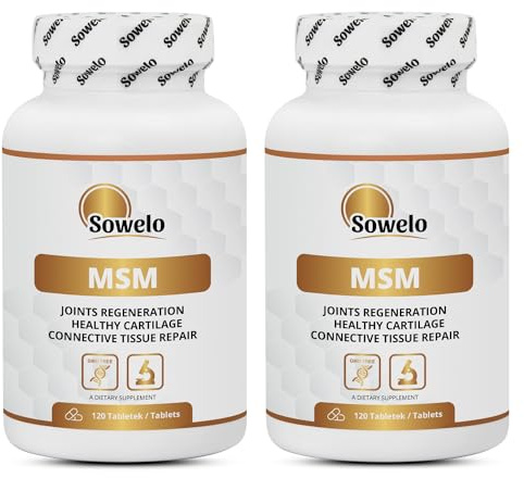 MSM 1500 mg pro Tagesportion, vegan, 2 x 120 Tabletten, Sowelo | 240 Tabletten – Organischer Schwefel (Methylsulfonylmethan) – vegane Formel für 120 Tage – EU-Herstellung