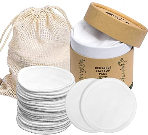 Reusable Bamboo Cotton Makeup Remover Pads Deep Cleansing Washable Rounds for Eyes Face Lips with Laundry Bag Storage Box (a)
