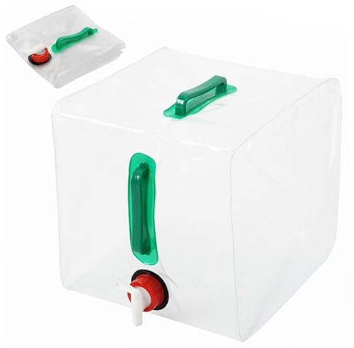 Contenedor de agua plegable con espiga, jarra de agua de campamento transparente de 20L/5.3gallon, contenedores de almacenamiento de agua portátil para al aire libre, recipiente de agua con espiga