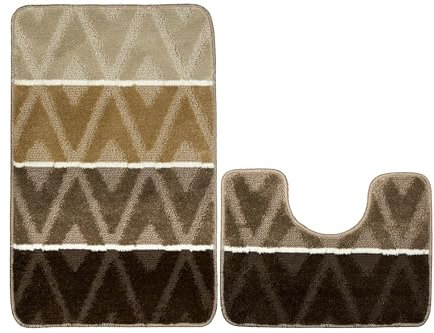 AKCILA Palma Beige Badteppich Set 2-teilig, Rutschfester , Rechteckig, Bunt, Badematten & Badteppiche, Badezimmerteppich , Bad Vorleger waschbar