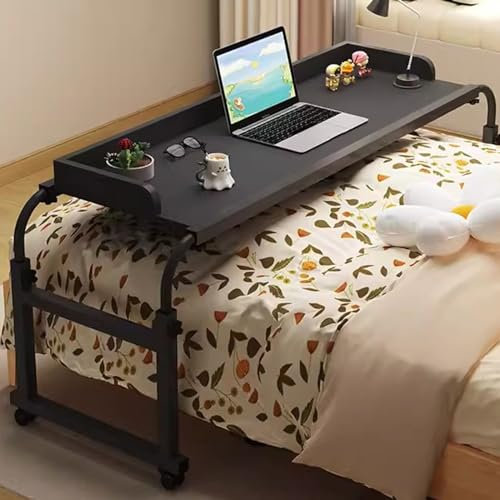 Overbed Rolling Medical Table,Food Tray Desk Mobile Bedside Table With Wheels Mobile Height And Length Adjustable Computer Desk Laptop Cart Portable Desk With Castor Wheels(Color:black)