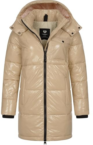 Ragwear Warmer Damen Wintermantel Shiny Steppmantel aus glänzendem Material mit Kapuze Roobie Long YOUMODO XS-3XL