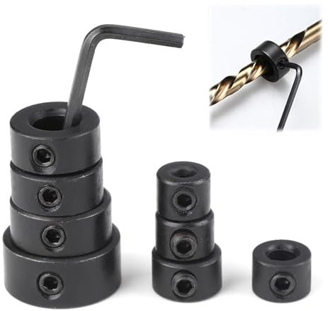 Plimbin 8Pcs Drill Bit Depth Stop Collar Set, Precision Positioner Locator for Consistent Drilling, 3/4/5/6/8/10/12/16mm Drilling Limit Rings with Hex Wrench, Woodworking Drill Bit Set Limit Ring