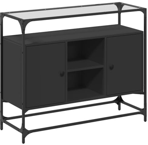 vidaXL Sideboard, Kommode mit Glasplatte, Anrichte Schrank für Wohnzimmer, Highboard Beistellschrank Mehrzweckschrank, Schwarz Holzwerkstoff