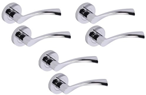HANDLEZONE® 3 Sets Lobo Lever On Round Rose Door Handles, Internal Passage Latch Handles - Polished Chrome